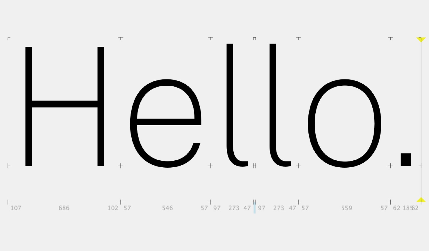 The word Hello displayed in Public Sans as though being edited in a font editor.