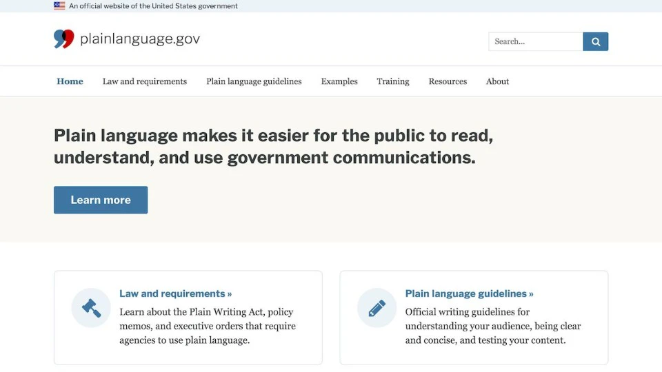 Preview image of Plain Language home page
